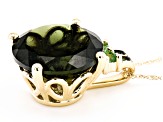Green Moldavite 10K Yellow Gold Pendant With Chain 6.19ctw