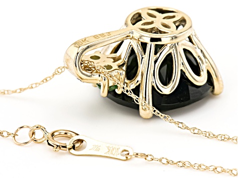 Green Moldavite 10K Yellow Gold Pendant With Chain 6.19ctw