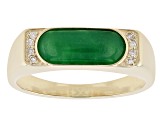 Green Jadeite And White Diamond 10K Yellow Gold Ring 0.04ctw