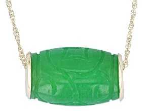 Green Jadeite 10K Yellow Gold Pendant With Chain
