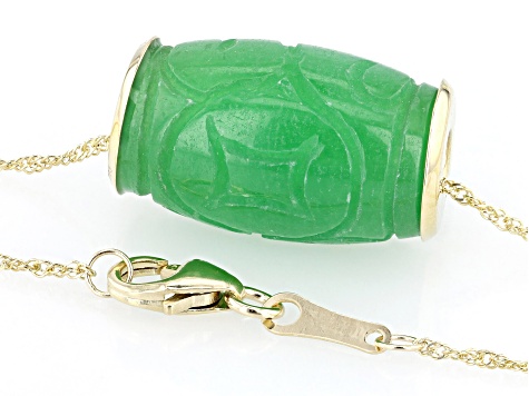 Green Jadeite 10K Yellow Gold Pendant With Chain