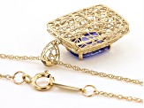 Blue Tanzanite 10k Yellow Gold Pendant With Chain 1.28ct