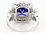 Blue And White Cubic Zirconia Rhodium Over Sterling Silver Ring 12.50ctw