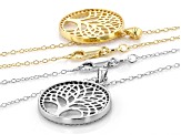 White Cubic Zirconia Rhodium And 18K Yellow Gold Over Silver Pendant With Chain Set of 2 1.25ctw