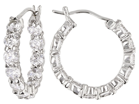 White Cubic Zirconia Rhodium Over Sterling Silver Hoop And Stud Earrings Set 10.00 ctw