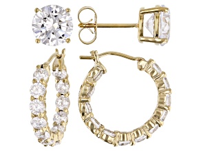 White Cubic Zirconia 18K Yellow Gold Over Sterling Silver Hoop And Stud Earrings Set 10.00ctw