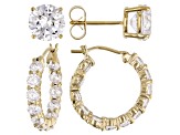 White Cubic Zirconia 18K Yellow Gold Over Sterling Silver Hoop And Stud Earrings Set 10.00ctw