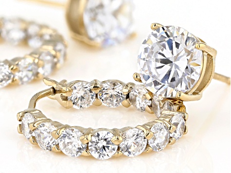 White Cubic Zirconia 18K Yellow Gold Over Sterling Silver Hoop And Stud Earrings Set 10.00ctw