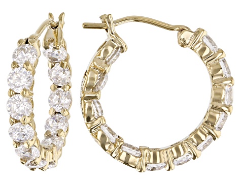 White Cubic Zirconia 18K Yellow Gold Over Sterling Silver Hoop And Stud Earrings Set 10.00ctw