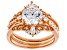 White Cubic Zirconia 18K Rose Gold Over Sterling Silver Ring With Bands 4.20ctw