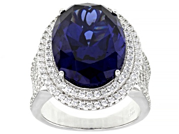 Picture of Blue And White Cubic Zirconia Rhodium Over Sterling Silver Ring 24.80ctw