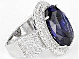 Blue And White Cubic Zirconia Rhodium Over Sterling Silver Ring 24.80ctw