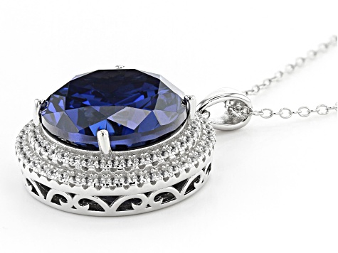 Sterling Silver CZ and Cracked Blue CZ Charm Pendant