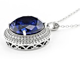 Blue And White Cubic Zirconia Rhodium Over Sterling Silver Pendant With Chain 22.84ctw