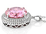 Pink And White Cubic Zirconia Rhodium Over Sterling Silver Pendant With Chain 22.56ctw