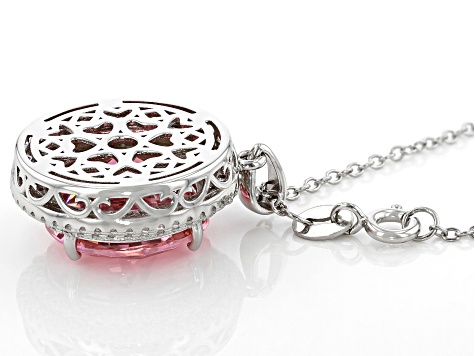 Pink And White Cubic Zirconia Rhodium Over Sterling Silver Pendant With Chain 22.56ctw
