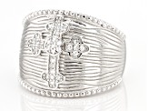 White Cubic Zirconia Rhodium Over Sterling Silver Cross Ring 0.17ctw