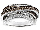 Mocha And White Cubic Zirconia Rhodium Over Sterling Silver Ring 1.90ctw