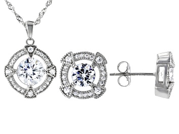 Picture of White Cubic Zirconia Rhodium Over Sterling Silver Pendant With Chain And Earrings 7.28ctw