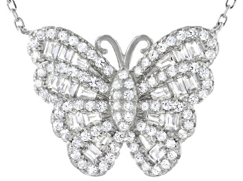 Picture of White Cubic Zirconia Rhodium Over Sterling Silver Butterfly Necklace 1.56ctw