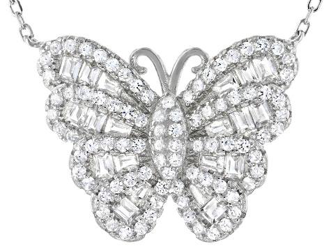 White Cubic Zirconia Rhodium Over Sterling Silver Butterfly Necklace 1.56ctw