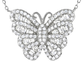 White Cubic Zirconia Rhodium Over Sterling Silver Butterfly Necklace 1.56ctw