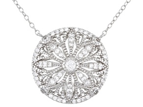 White Cubic Zirconia Rhodium Over Sterling Silver Flower Necklace 0.72ctw