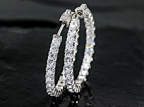 White Cubic Zirconia Rhodium Over Sterling Silver Inside Out Hoop Earrings 9.50ctw