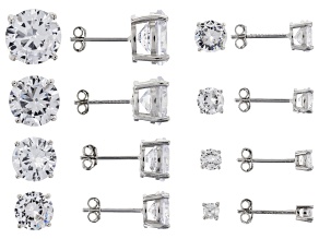 White Cubic Zirconia Rhodium Over Sterling Silver Stud Earrings- Set of 8 38.00ctw
