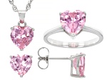 Amazing　jewelry様 Pink Cubic Zirconia Rhodium Over Silver Heart Earrings, Ring