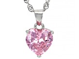 Pink Cubic Zirconia Rhodium Over Silver Heart Earrings, Ring, And Pendant With Chain 10.44ctw