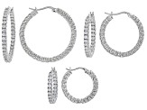 White Cubic Zirconia Rhodium Over Sterling Silver Hoop Earrings- Set of 3 6.22ctw