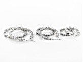 White Cubic Zirconia Rhodium Over Sterling Silver Hoop Earrings- Set of 3 6.22ctw