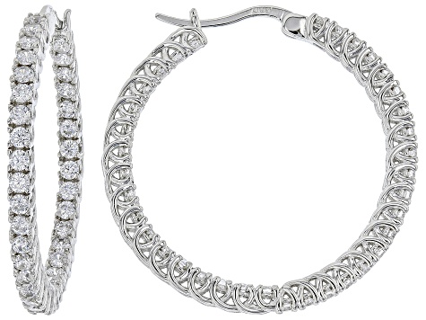 White Cubic Zirconia Rhodium Over Sterling Silver Hoop Earrings- Set of 3 6.22ctw