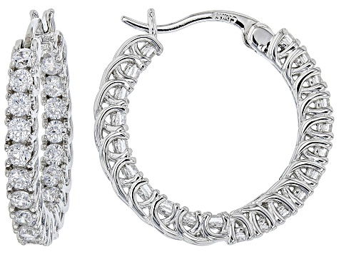 White Cubic Zirconia Rhodium Over Sterling Silver Hoop Earrings- Set of 3 6.22ctw