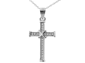 White Cubic Zirconia Rhodium Over Sterling Silver Cross Pendant With Chain 0.30ctw