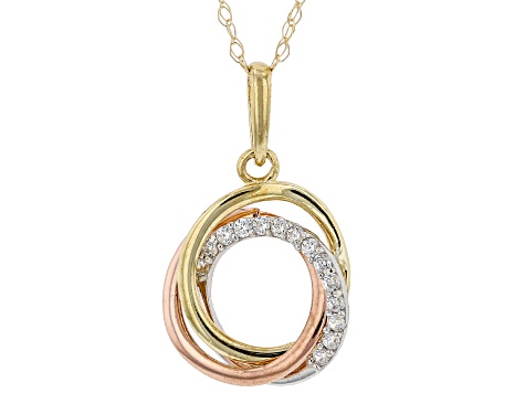 White Cubic Zirconia 10k Yellow, Rose, And White Gold Pendant With ...