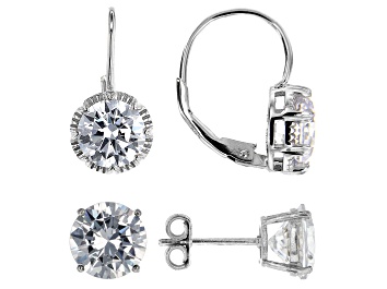 Picture of White Cubic Zirconia Rhodium Over Sterling Silver Earrings- Set of 2 2.35ctw