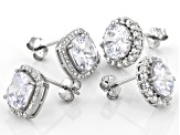 White Cubic Zirconia Rhodium Over Sterling Silver Earrings-Set of 2 16.42ctw