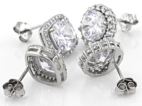White Cubic Zirconia Rhodium Over Sterling Silver Earrings-Set of 2 16.42ctw