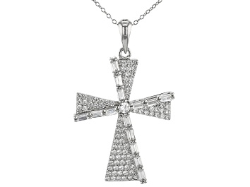 Picture of White Cubic Zirconia Rhodium Over Sterling Silver Cross Pendant With Chain 1.00ctw