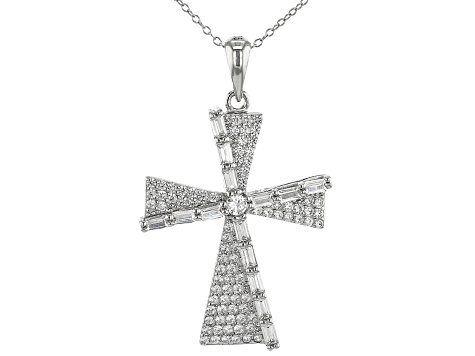 White Cubic Zirconia Rhodium Over Sterling Silver Cross Pendant With Chain 1.00ctw