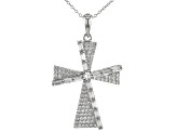White Cubic Zirconia Rhodium Over Sterling Silver Cross Pendant With Chain 1.00ctw