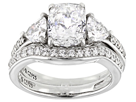 White Cubic Zirconia Platinum Over Sterling Ring With Band 4.03ctw