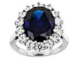 Blue And White Cubic Zirconia Rhodium Over Sterling Silver Ring 2.71ctw