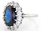 Blue And White Cubic Zirconia Rhodium Over Sterling Silver Ring 2.71ctw