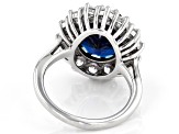 Blue And White Cubic Zirconia Rhodium Over Sterling Silver Ring 2.71ctw