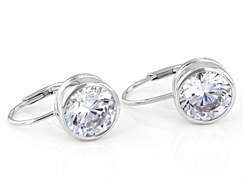 White Cubic Zirconia Rhodium Over Sterling Silver Solitaire Drop Earrings 6.92ctw