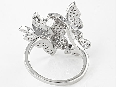 White Cubic Zirconia Rhodium Over Sterling Silver Butterfly Ring 1.46ctw