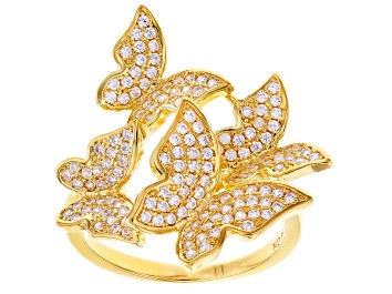Picture of White Cubic Zirconia 18k Yellow Gold Over Sterling Silver Butterfly Ring 1.46ctw